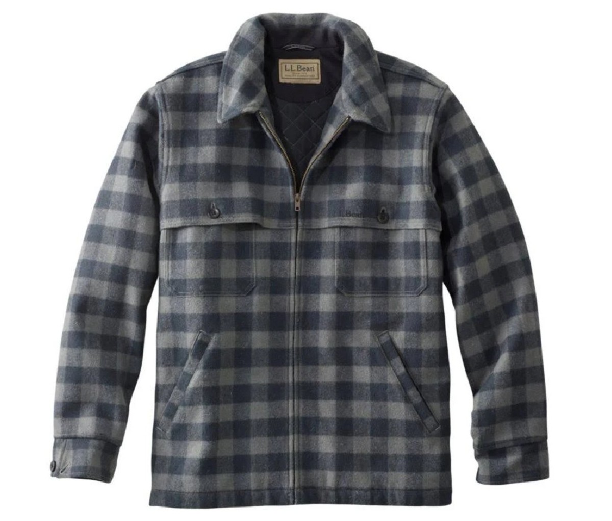 Blue and gray checkered LL Bean Men's Maine Guide Zip-Front Jac-Shirt