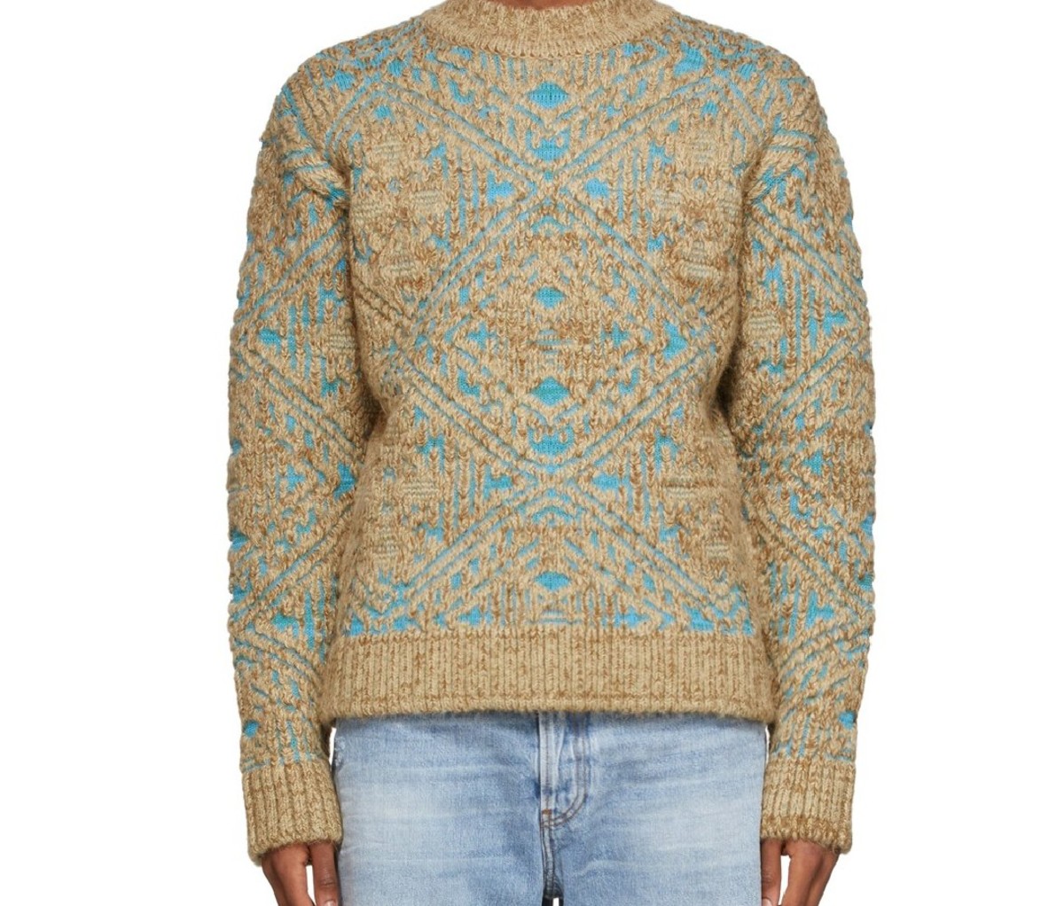 Beige and blue-ish Andersson Bell Beige & Blue Heavy Jacquard Sweater