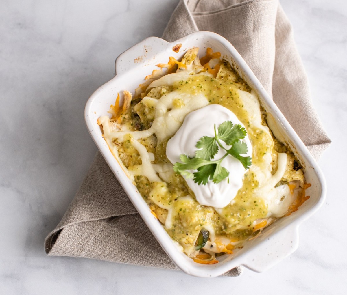 Mexican enchilada in a casserole dish