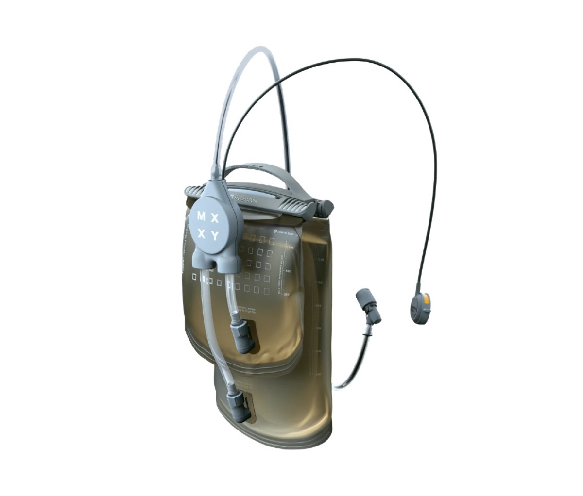 The MXXY hydration backpack system is the first to use to bladders to mix liquids.