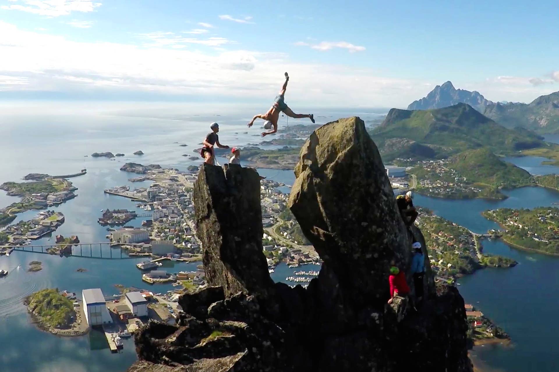 Parachute In Rocks Norwegian risks life doing flip between rocks on iconic pinnacle - Men ...