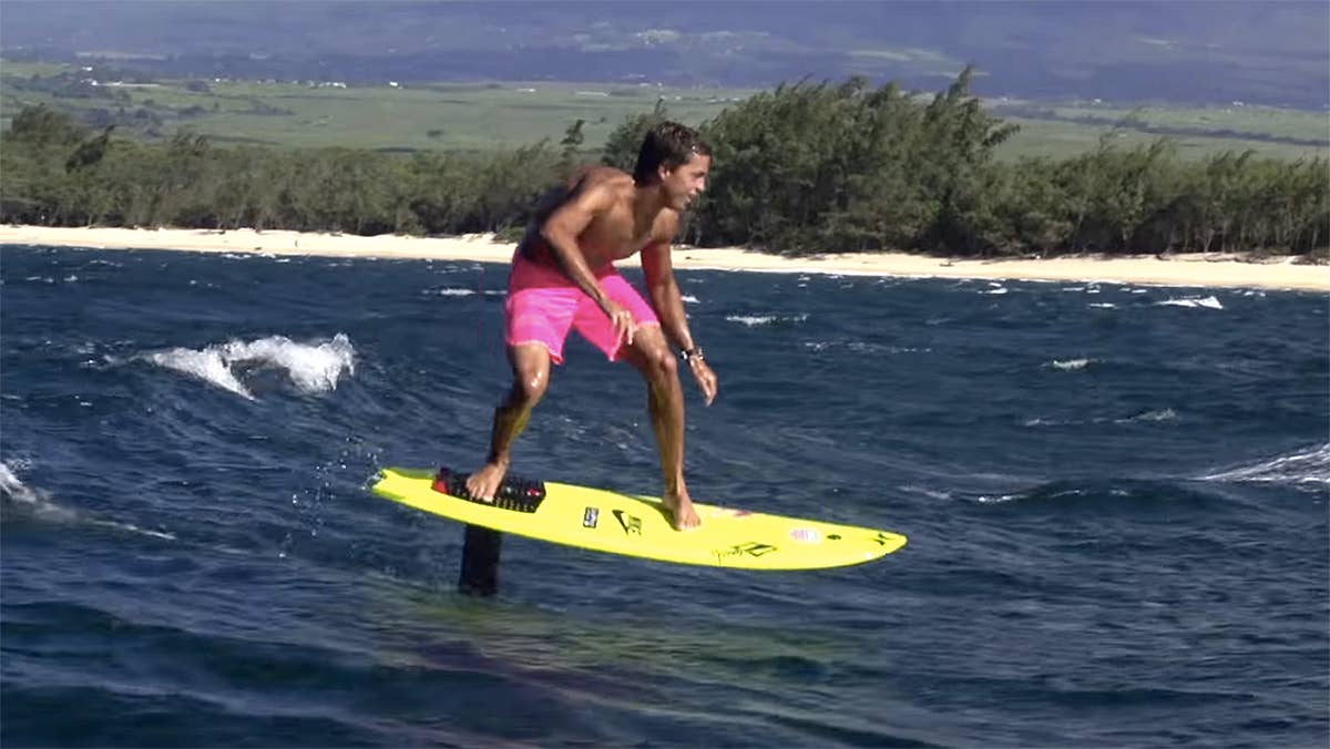 Kai Lenny surfs his 'self-propelled' foil board on open ocean