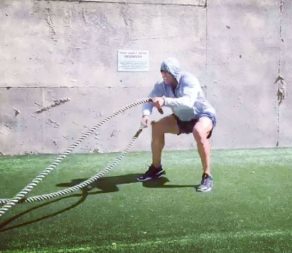 The Rock Finishes Intense Training Session With Battle Ropes—Here Are ...
