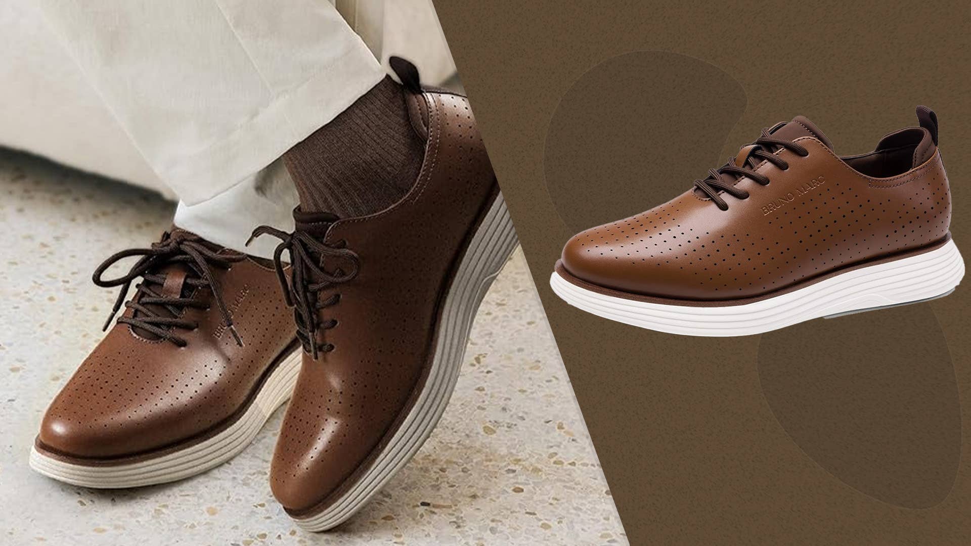 brown dress tennis shoes Mustang Brown Leather Dress Sneakers – COAH main image 1