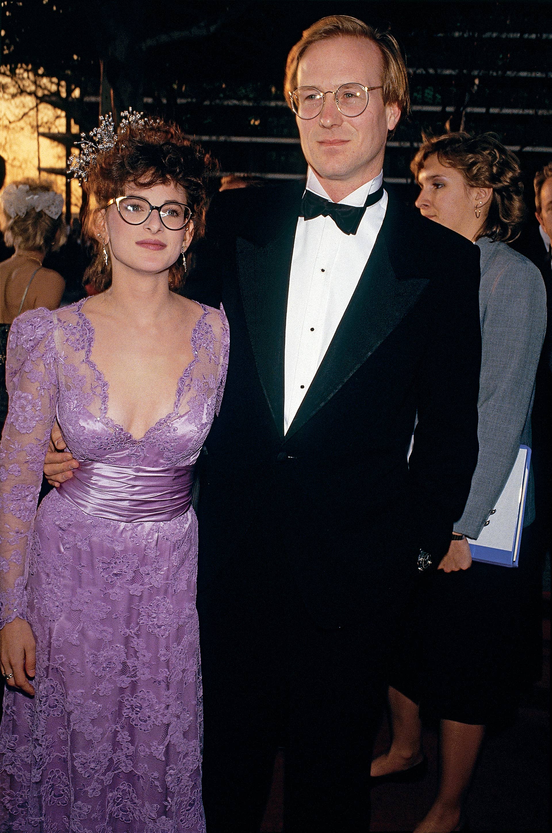 Actress Marlee Matlin (wearing Thoeni V. Aldredge gown) and actor William Hurt arrive at the 1987 Academy Awards��. This image appears on page 29 in Frank Trapper's RED CARPET book. (Photo by Frank Trapper/Corbis via Getty Images)