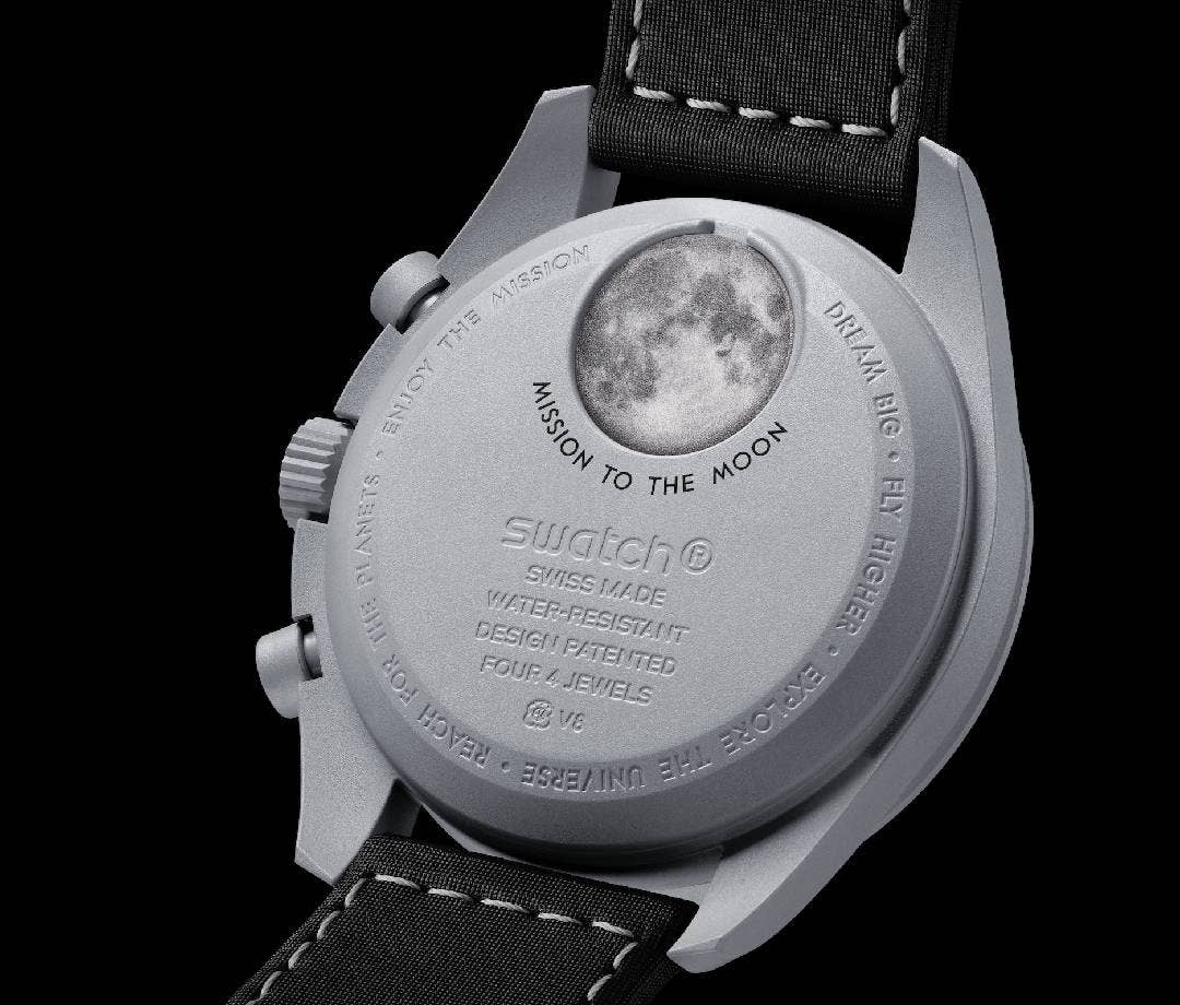 服/ファッション OMEGA Speedmaster Moonswatch EARTHPHASE MoonSwatch EarthPhase Rubber Woven Strap — Black with White Stitch