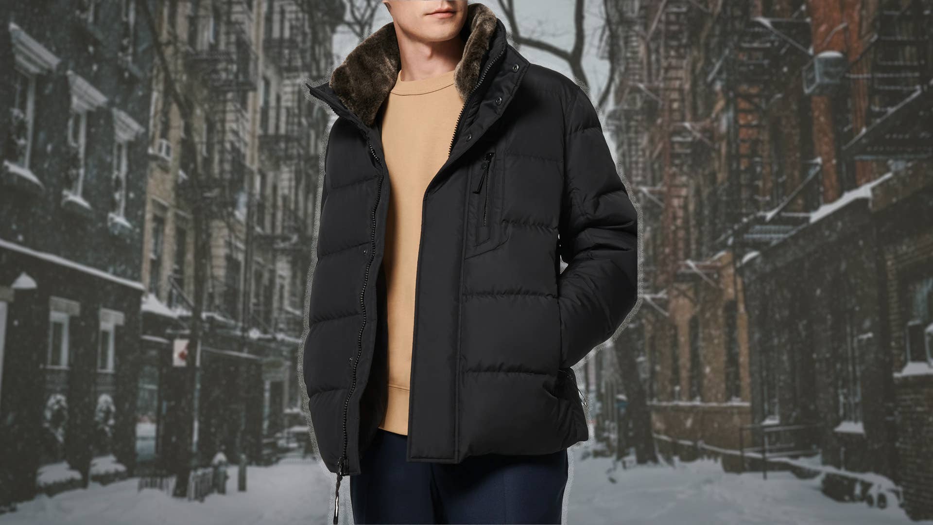 nines down jacket faux fur hood