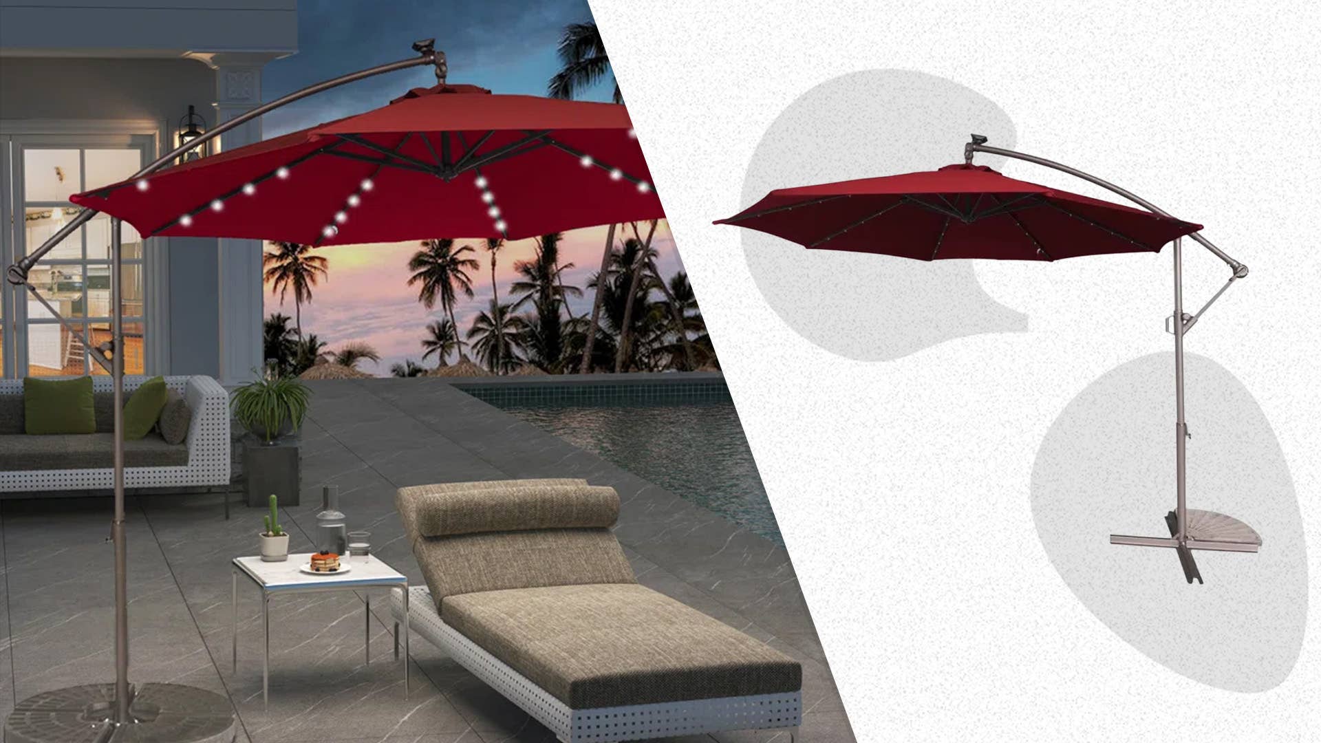Direen 120-Inch Lighted Tilt Cantilever Patio Umbrella - Thumbnail 4