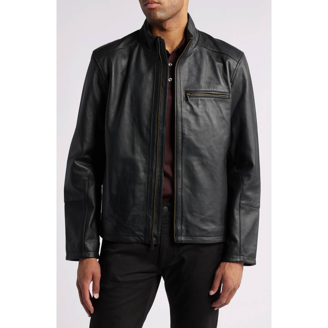 【COLE HAAN】 〈美品〉メンズ 黒 レザーライダースジャケット Cole Haan's Leather Moto Jacket Is Now on Sale for Only $200
