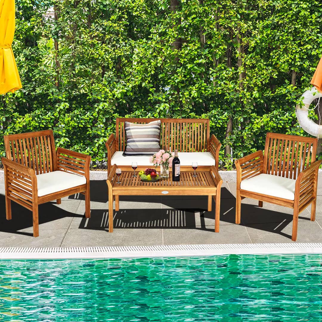Costway 4-Piece Outdoor Acacia Wood Furniture Set&comma; &dollar;300 &lpar;was &dollar;580&rpar;