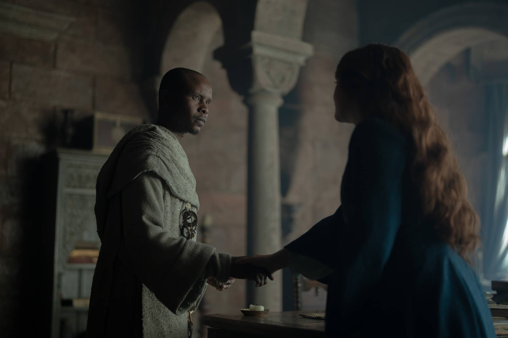 Grand Maester Orwyle and Alicent in 'House of the Dragon' Season 3, Episode 5