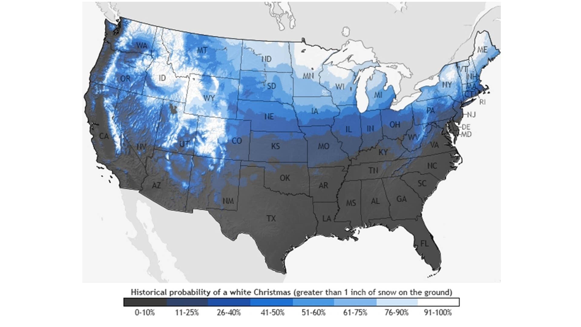 New White Christmas Map Shows Snow Coming to Every US State