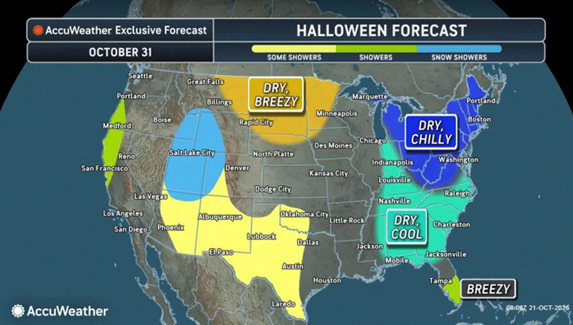 Map Shows US States Facing Coldest Weather This Halloween