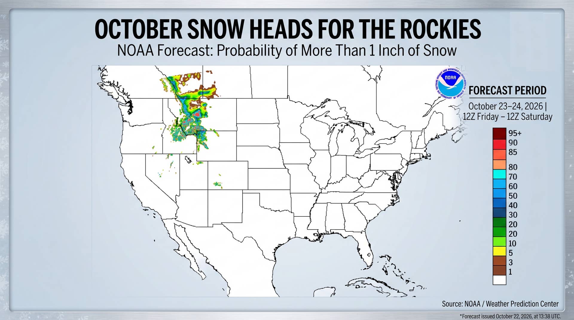 New NOAA Map Shows Up to 5 Inches of Snow Heading for the Rockies