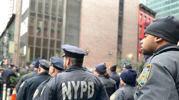 Large group of NYPD gathered to receive assignments prior to dispersing for patrol around Times Square, New York City, on December 31st, New Year's Eve. (Photo by: Deb Cohn-Orbach/UCG/Universal Images Group via Getty Images)