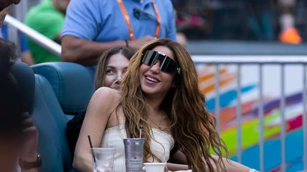 MIAMI GARDENS, FLORIDA - MARCH 31:  Singer-songwriter Shakira attends the men's final of the Miami Open between Grigor Dimitrov of Bulgaria and Jannik Sinner of Italy at Hard Rock Stadium on March 31, 2024 in Miami Gardens, Florida. (Photo by Brennan Asplen/Getty Images)