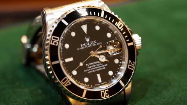A second hand Rolex Oyster Perpetual Submariner Date watch is displayed for sale on January 08, 2024 in Leigh-on-Sea, United Kingdom.