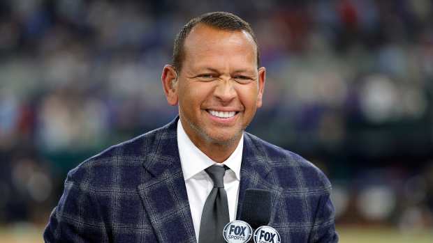 Former MLB player Alex Rodriguez commentates prior to Game One of the World Series between the Arizona Diamondbacks and the Texas Rangers at Globe Life Field on October 27, 2023 in Arlington, Texas.