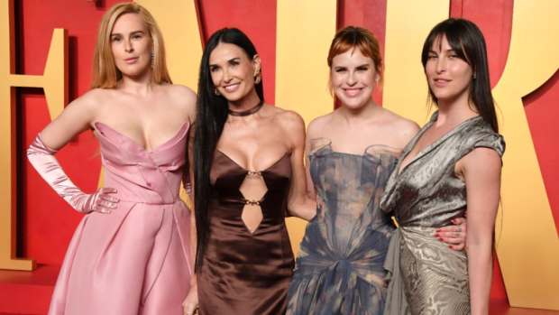 Rumer Willis, Demi Moore, Tallulah Willis, and Scout Willis at the 2024 Vanity Fair Oscar Party Hosted By Radhika Jones at Wallis Annenberg Center for the Performing Arts on March 10, 2024.