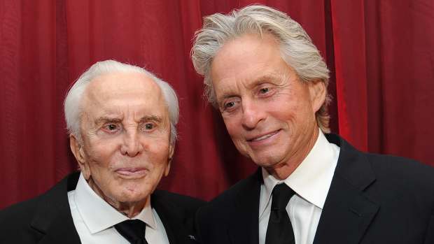 SANTA BARBARA, CA - OCTOBER 13:  Actor Kirk Douglas (L) and actor Michael Douglas attend SBIFF's 2011 Kirk Douglas Award for Excellence In Film honoring Michael Douglas at the Biltmore Four Seasons on October 13, 2011 in Santa Barbara, California.  (Photo by Michael Buckner/Getty Images)