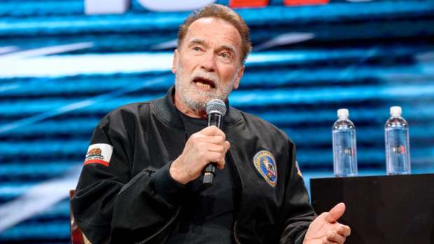Arnold Schwarzenegger speaks during the 10X Growth Conference 2024 at The Diplomat Beach Resort on April 04, 2024 in Hollywood, Florida.