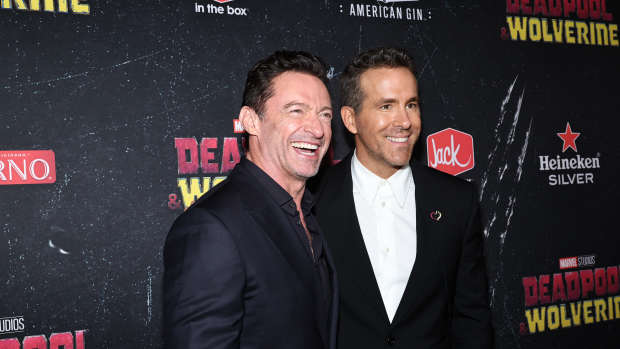 NEW YORK, NEW YORK - JULY 22: (L-R) Hugh Jackman and Ryan Reynolds attend the Deadpool & Wolverine World Premiere at the David H. Koch Theater on July 22, 2024 in New York City.  (Photo by Jamie McCarthy/Getty Images for Disney)