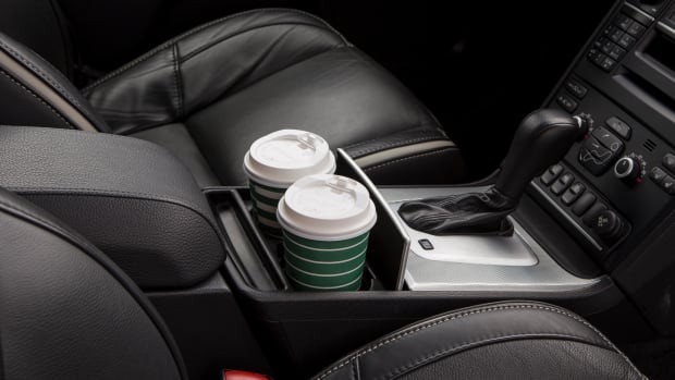 Cups in a car cupholder.