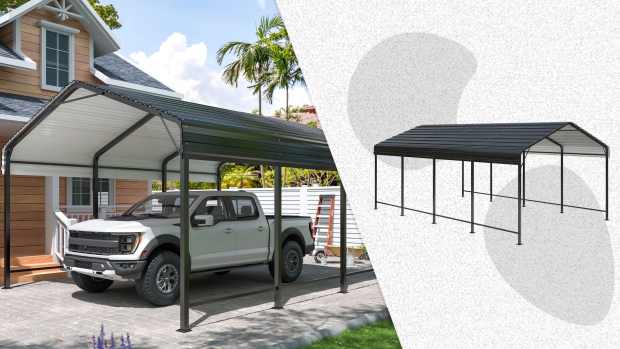 The Netaje Outdoor Heavy-Duty Metal Carport, pictured here, is on sale right now at Walmart.
