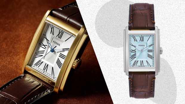 The Fossil 30mm Carraway Quartz Leather Strap Watch, pictured here, is on sale right now at Amazon.