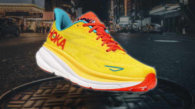 The Hoka Clifton 9 running shoe, seen here in Passion Fruit/Maize, is now on sale at Zappos, REI, and other retailers.