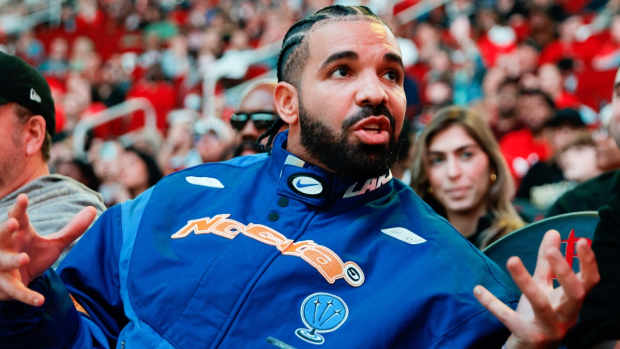 Drake attends a game between the Houston Rockets and the Cleveland Cavaliers at Toyota Center on March 16, 2024 in Houston, Texas.