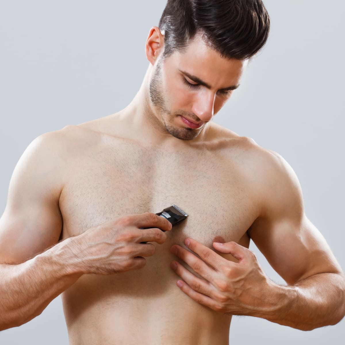 Male breasts. Athlete. Depilation for men. Nipple. Muscle