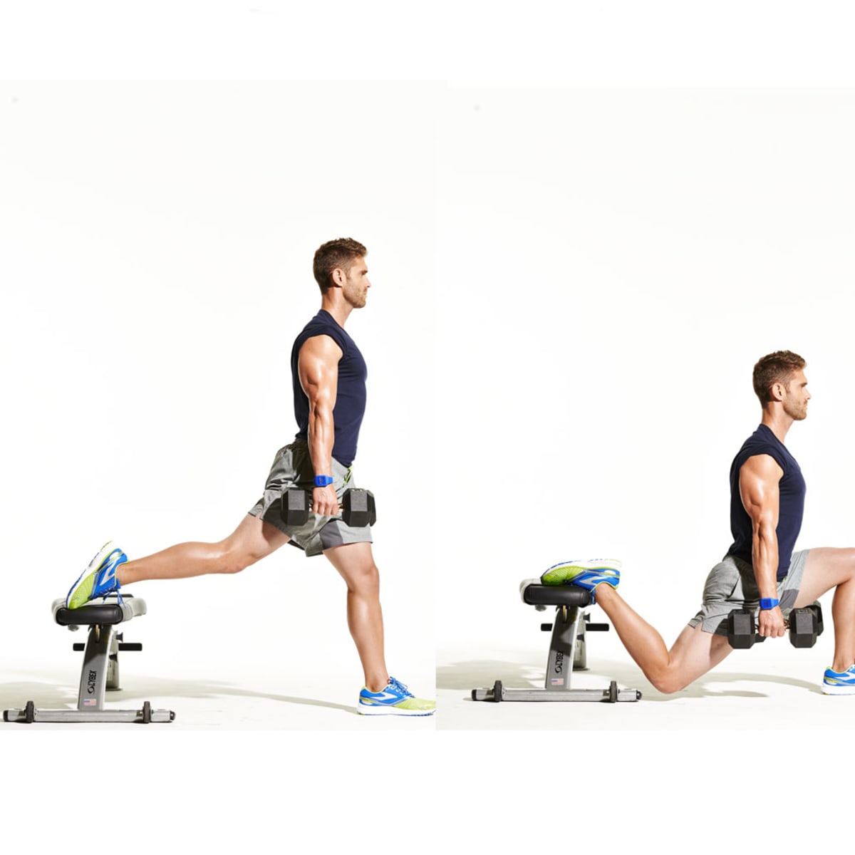 Болгарский сплит-присед. Split squat "сплит-приседания". Болгарские выпады (сплит приседания). Болгарский сплит-присед с гантелями. Split squat "сплит-приседания".