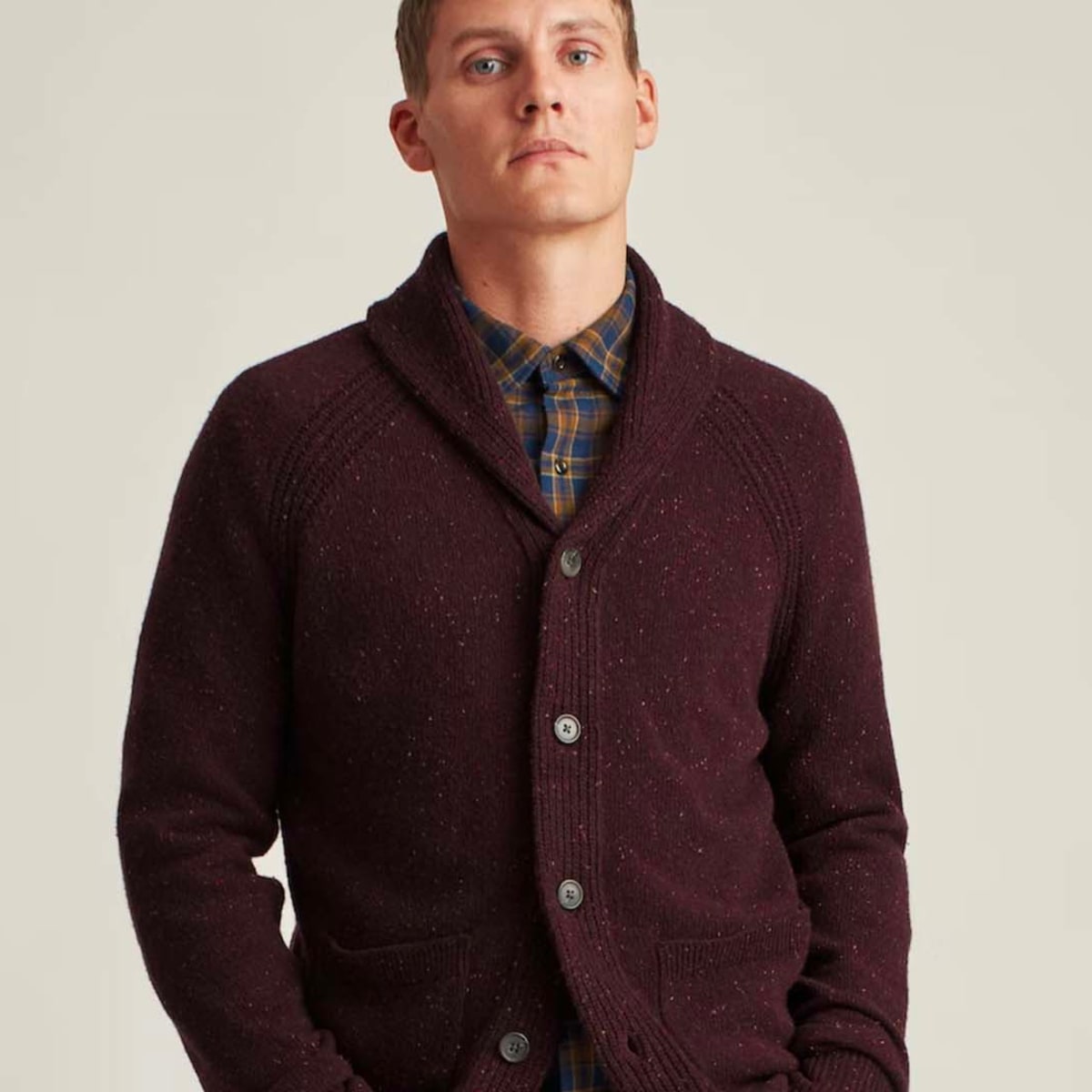 Men's burgundy shawl collar cardigan outlet