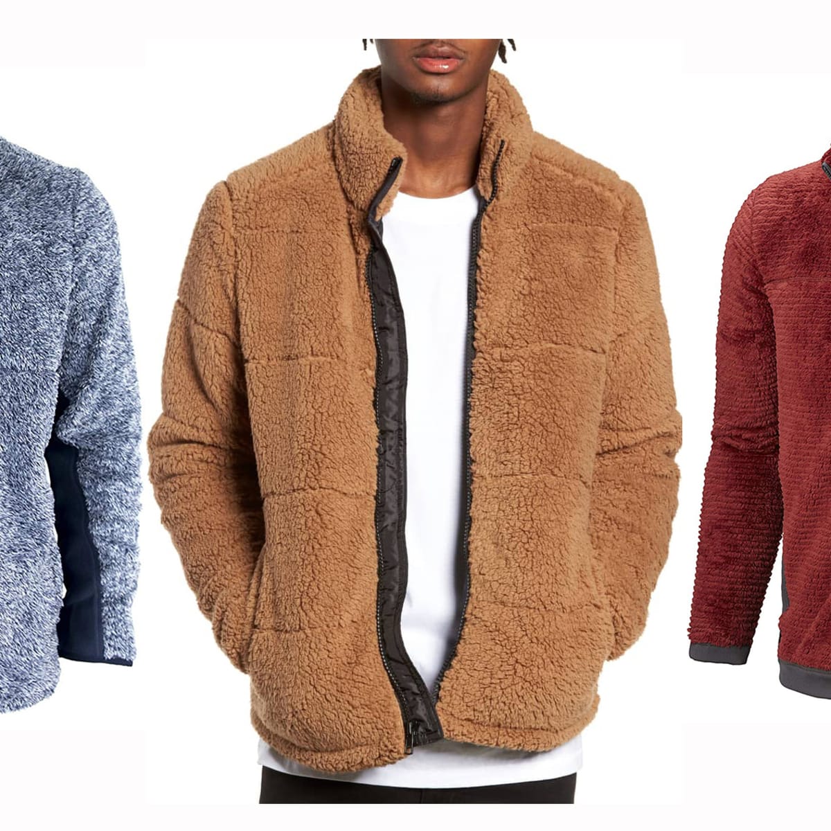 Men fluffy fleece zipped jacket sales