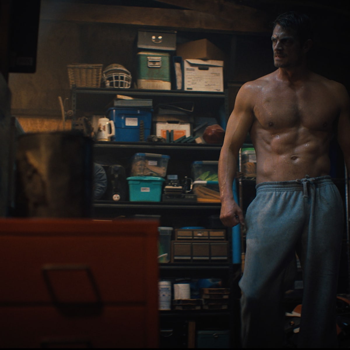 Joel Kinnaman Silent Night Garage Workout