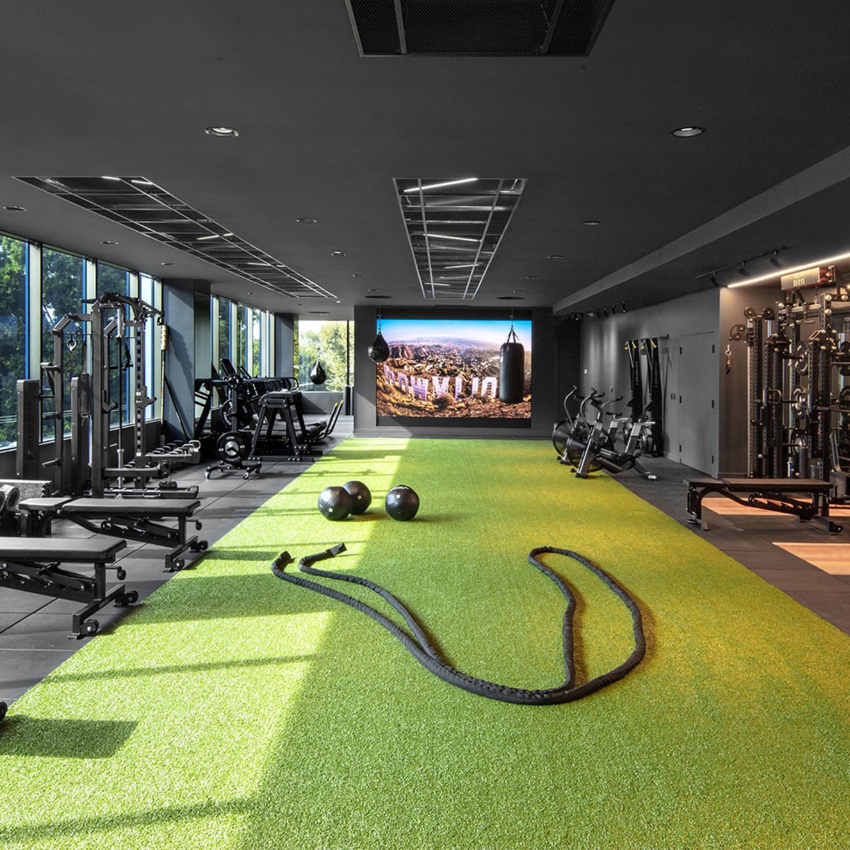 Home gym store in carpeted room