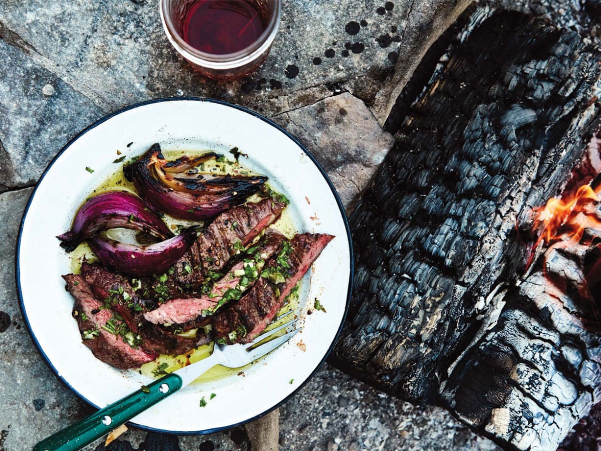 Fire licked Skirt Steak With Salsa Verde
