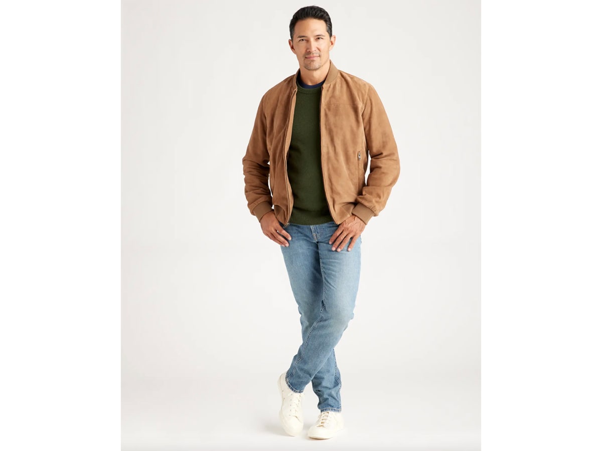 Suede bomber best sale jacket mens