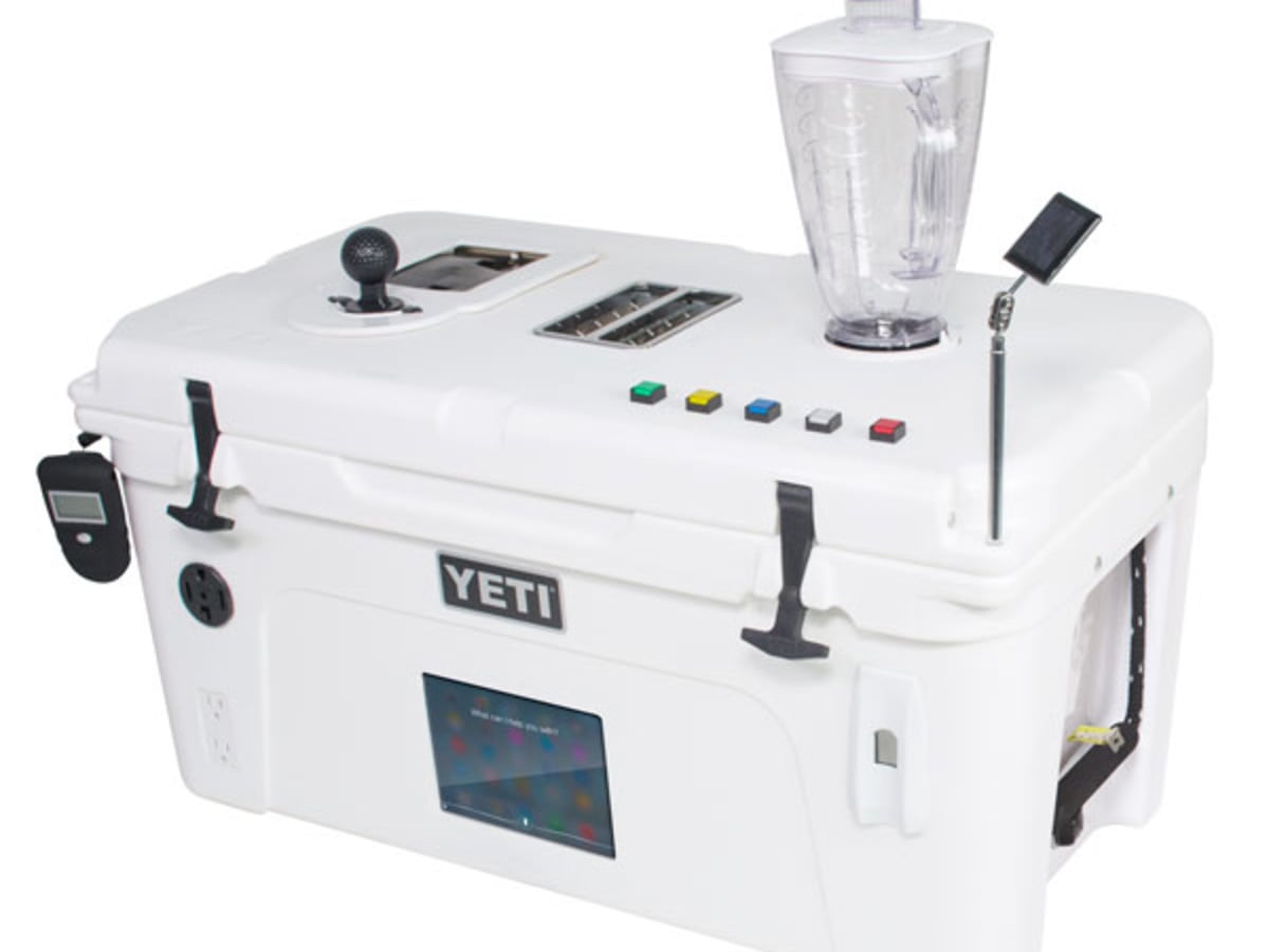 Cooler with shop radio and blender