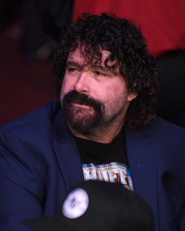 WWE superstar Mick Foley is seen in attendance during the UFC 232 event inside The Forum on December 29, 2018 in Inglewood, California.