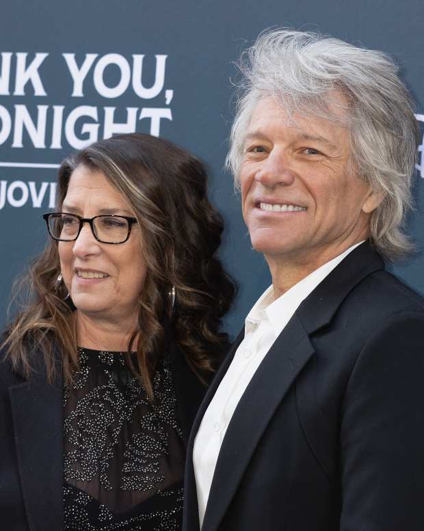 Dorothea Bongiovi and Jon Bon Jovi attend the "Thank You, Goodnight: The Bon Jovi Story" UK Premiere at the Odeon Luxe Leicester Square on April 17, 2024 in London, England.