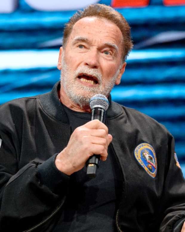 Arnold Schwarzenegger speaks during the 10X Growth Conference 2024 at The Diplomat Beach Resort on April 04, 2024 in Hollywood, Florida.