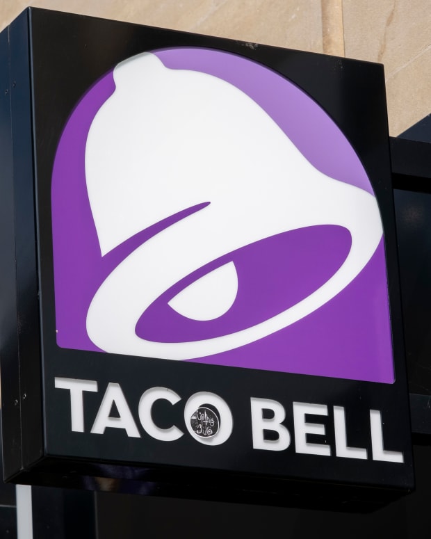 Sign for the fast food brand Taco Bell on 15th September 2023 in Cheltenham, United Kingdom. Taco Bell is an American-based chain of fast food restaurants founded in 1962 by Glen Bell. (photo by Mike Kemp/In Pictures via Getty Images)