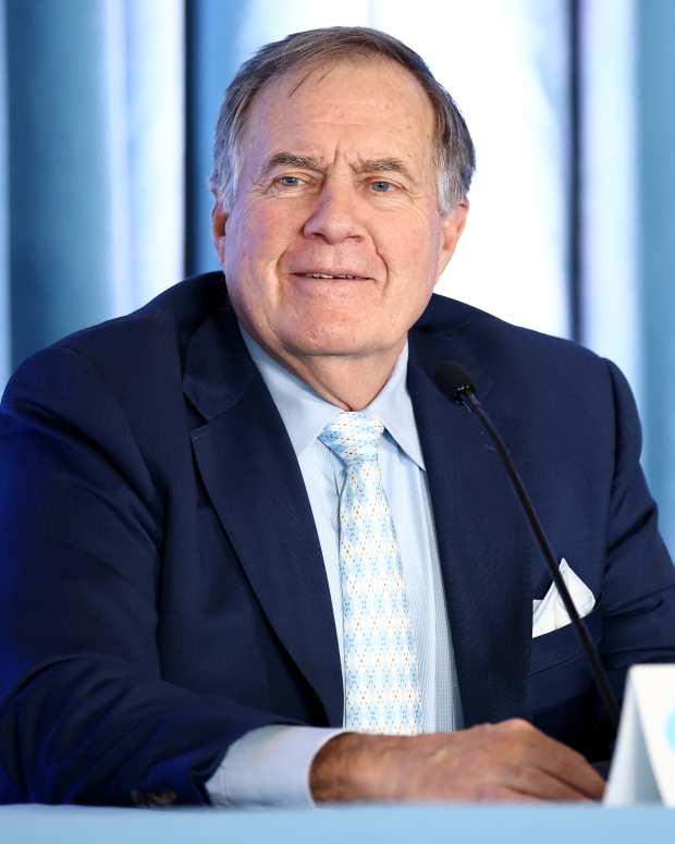 Head Coach Bill Belichick of the North Carolina Tar Heels speaks during a press conference at the Loudermilk Center on December 12, 2024 in Chapel Hill, North Carolina.