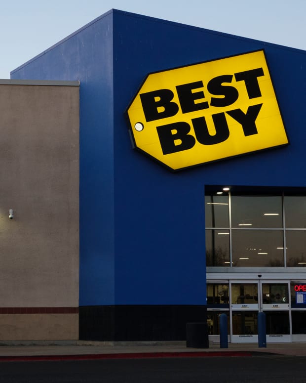 PEORIA, ARIZONA - FEBRUARY 21: A Best Buy logo is displayed outside a store on February 21, 2025 in Peoria, Arizona. (Photo by Kevin Carter/Getty Images)