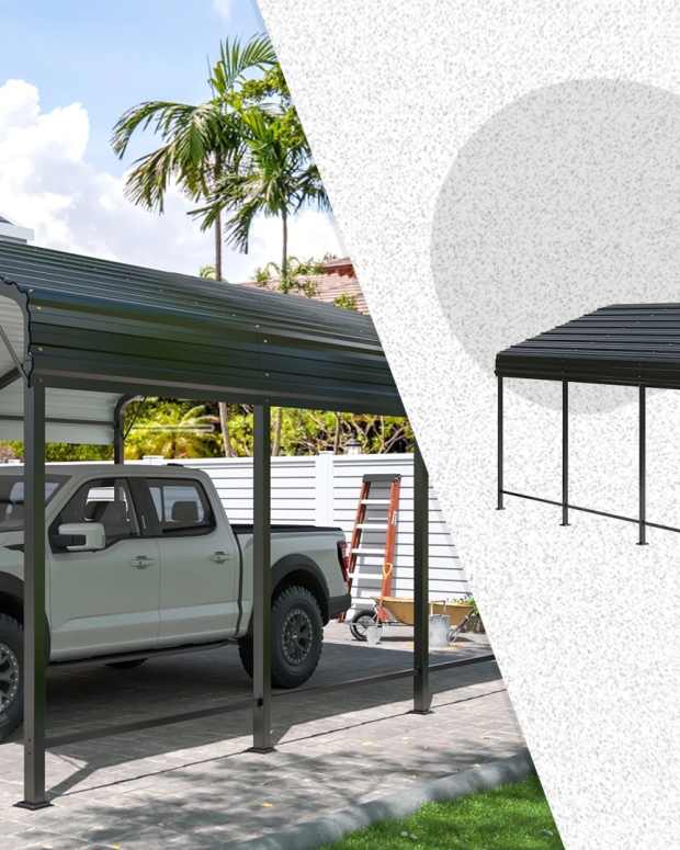 The Netaje Outdoor Heavy-Duty Metal Carport, pictured here, is on sale right now at Walmart.