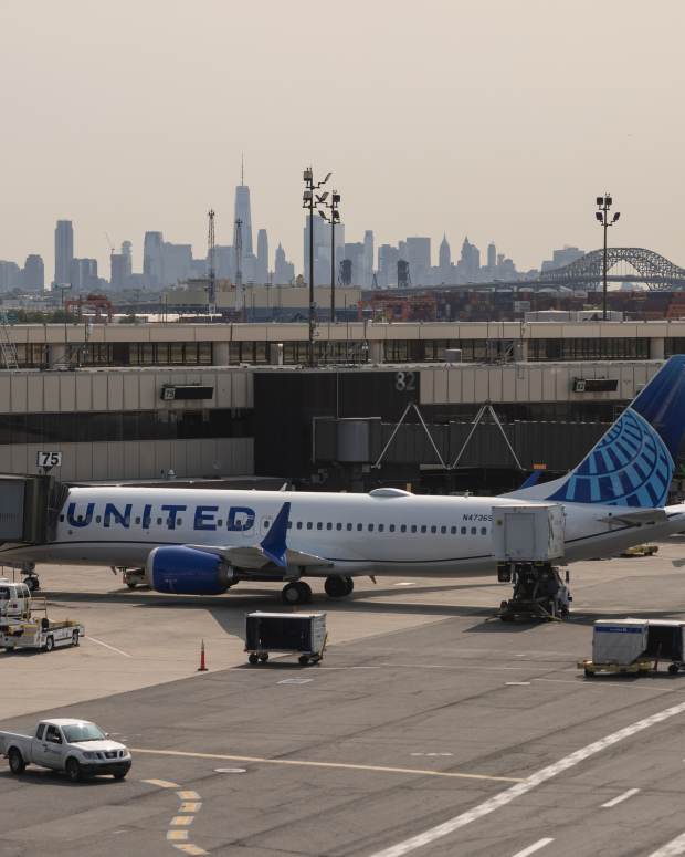 A Boeing 737-8 MAX passenger aircraft, operated by United Airlines Holdings Inc., at Newark Liberty International Airport (EWR) in Newark, New Jersey, US, on Monday, June 2, 2025. A runway at Newark Liberty International Airport that's been under construction and is partially responsible for some of the disruptions there will reopen Monday, the Port Authority of New York and New Jersey announced Friday. Photographer: Yuki Iwamura/Bloomberg via Getty Images