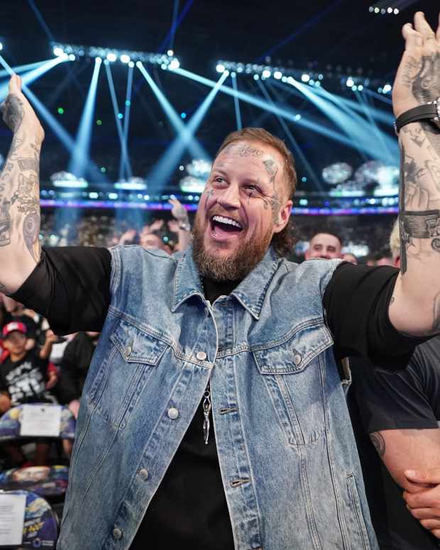 PARIS, FRANCE - AUGUST 31: Jelly Roll attends WWE Clash in Paris at Paris Le Defense Arena on August 31, 2025 in Paris, France. (Photo by Rich Freeda/WWE via Getty Images)