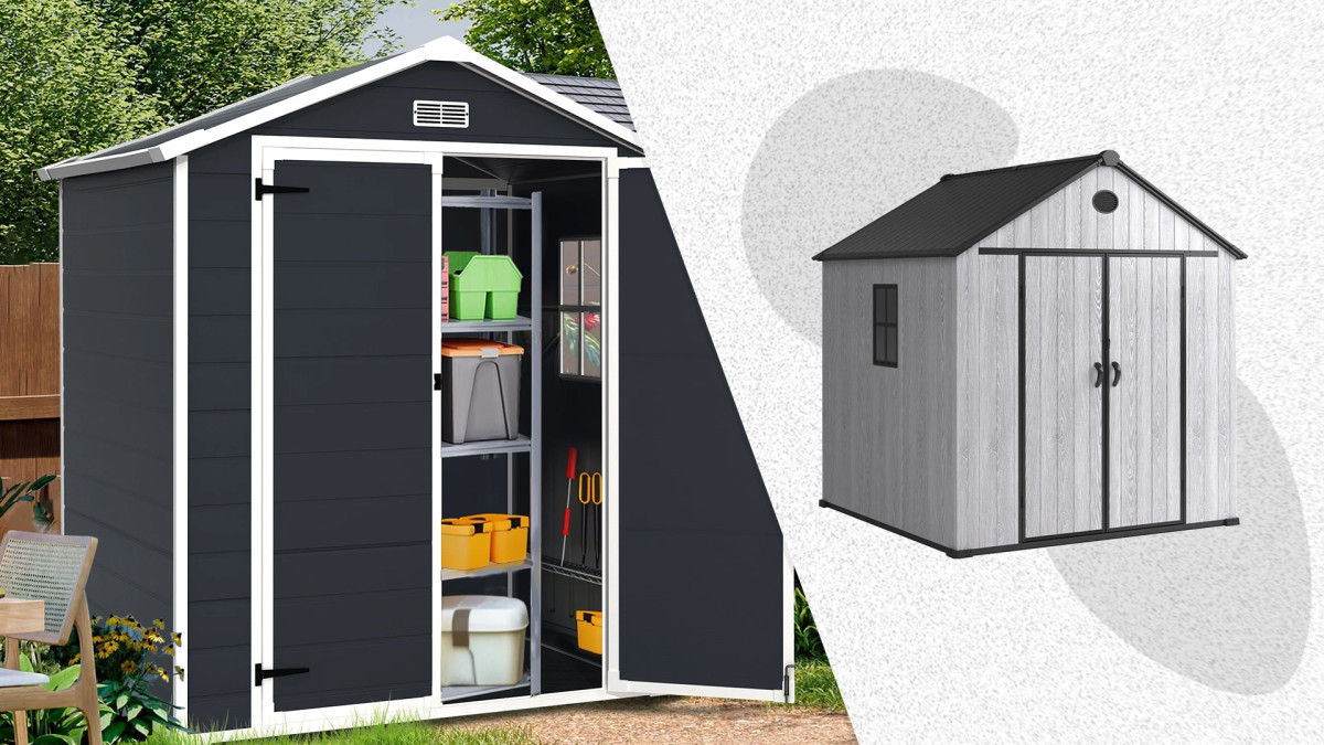 Durable Easy-to-Maintain Plastic Sheds for Garden Tool Storage Wood Frame  Outdoor Storage House Solution, image size:1200x675
